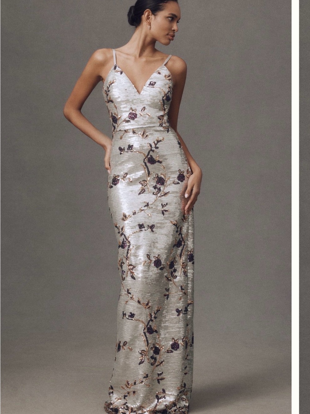NWT dress the population, Cammie sleeveless V-neck sequence maxi gown